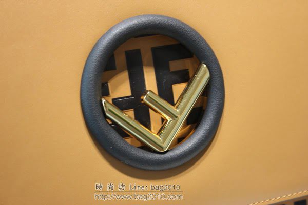 FENDI女包 KAN I LOGO手袋 中號翻蓋手袋 磁性搭扣 斜挎包 煙草色小牛皮 芬迪女手提包  fdz2083